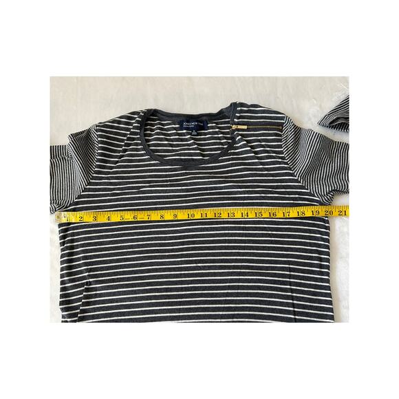 Jones NY Signature Top Women's Crew Neck XL Gray/White Striped Long Sleeve - Picture 5 of 7